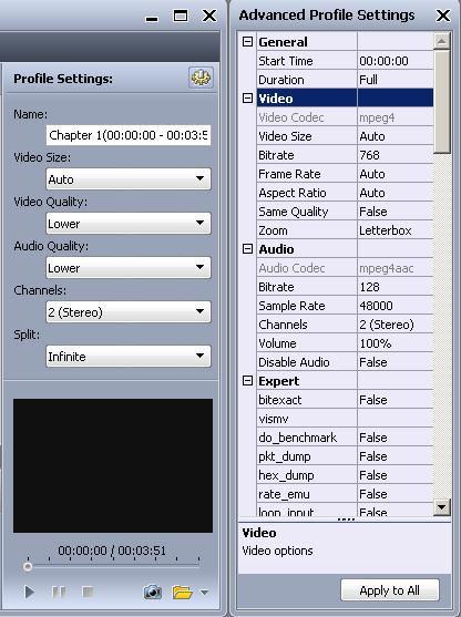 Convert DVD to MOV - profile