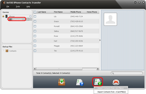 ImTOO iPhone Contacts Transfer - Import