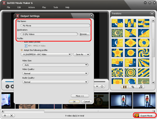 ImTOO Movie Maker - Output settings